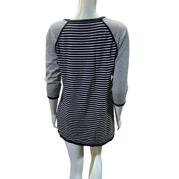 Talbots Medium Striped Long Sleeve Knit Top - Dark Blue & White - Picture 3 of 10
